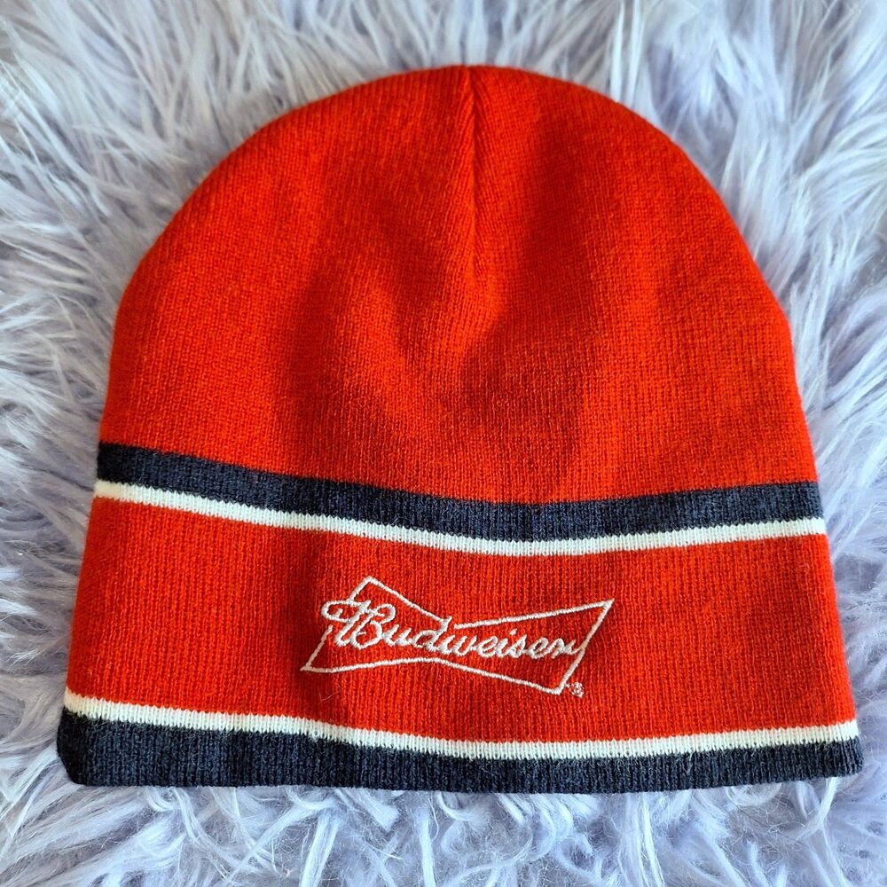 Budweiser Red Knit Beanie Hat Beer Logo Y2K Streetwear Winter Cap